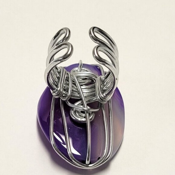 Purple Agate Ring Adjustable Band Handmade Semi Precious Ring - Picture 7 of 9